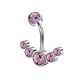 Silver stainless steel belly button ring with six round pink purple zircons decoration - Purple