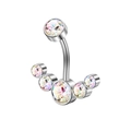 Polished stainless steel belly ring featuring a fan-shaped zircon design in silver finish - Colorful