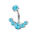 Sky blue crystal navel ring in polished silver steel with a fan-shaped zircon design - Blue
