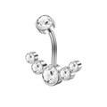 Silver curved belly ring featuring a fan-shaped arrangement of clear cubic zirconia - White