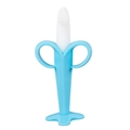 Blue banana-shaped silicone baby teether and training toothbrush with safety handles - Banana Style (Blue)