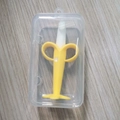 Banana shaped baby teether toothbrush in food grade silicone with clear storage case - Banana Style (with Rectangular Case)