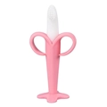 Pink banana-shaped silicone baby teether toothbrush with easy-grip dual loop handles - Banana Style (Rose Pink)