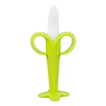 Banana-shaped baby teether with safety handles and a stable base in green and white - Banana Style (Green)
