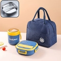 Draagbare lunchbox set voor kinderen van RVS 304 met soepbeker en thermische tas in blauw geel - [2-Vaks] Blauwe Set