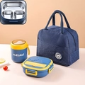 Draagbare lunchboxset voor kinderen van 304 rvs met soepbeker en blauwe koeltas - [3-Vaks] Blauwe Set
