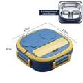 Blue and yellow 3-compartment 304 stainless steel lunch box for kids, 17x17x6cm size - [3-Grid] Blue Single Box