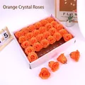 Orange crystal rose flower heads with glitter finish in white gift box set - Orange