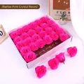 Vibrant Barbie Pink crystal rose soap flower heads in elegant 25-piece gift box set - Hot Pink
