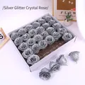 Space silver artificial roses with glitter finish for DIY crafts in a gift box - Space Silver