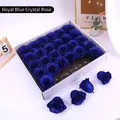 Royal blue crystal artificial rose heads with glitter coating in a white gift box - Sapphire Blue
