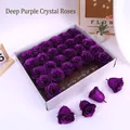 Artificial deep purple crystal rose heads with glitter coating in a white display box - Dark Purple