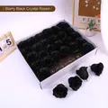 Sparkly starry black artificial crystal rose heads in a white gift box for DIY crafts - Starry Black