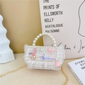 Pink tweed crossbody bag with StellaLou pearl handle and lace detail for girls - XDL Style - White