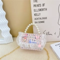 Pink tweed mini crossbody bag for girls with StellaLou patch and pearl handle strap - XDL Style - Blue