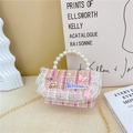 Pink tweed girl crossbody bag with pearl handle and lace trim detailing - XDL Style - Rose Red
