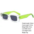 Rectangle sunglasses with clear frames and vibrant neon green arms in a stylish side view - 3666 Clear Frame Green Leg