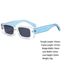 Retro rectangular sunglasses with crystal clear frame and vibrant blue temples for women - 3666 Clear Frame Blue Leg