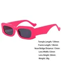 Hot pink wide-arm rectangular sunglasses with grey lenses and detailed size specs - 3727 Rose Red