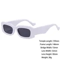 White rectangular sunglasses with black lenses and detailed frame size measurements - 3727 Solid White