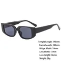 Black rectangular wide frame cat-eye sunglasses with detailed dimensions and specs - 3735 Bright Black