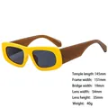 Retro square sunglasses with yellow front frame and translucent brown temples - 3762 Yellow Frame