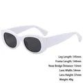 Retro small oval sunglasses with white frames and gray lenses with detailed measurements - 3874 White Frame Grey Lens