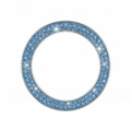 Silver car start button ring cover inlaid with three rows of light blue crystals - Light Blue