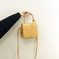 Minimalist bright yellow square crossbody bag with smooth leather and top handle - Yellow