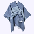 Detail of color-block knit poncho with navy, blue, and grey panels plus white fringe - White Beard Horizontal Stripes Diagonal Lines Dark Blue / 130x150cm