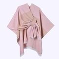 Close-up of pink and beige split shawl showing twill weave texture and fringe detail - White Beard Horizontal Stripes And Pink. / 130x150cm
