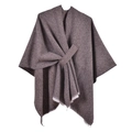 Deep brown knitted wrap shawl with stylish buckle closure and fringe edge for women - Solid Coffee with Slash