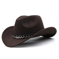 Chapeau de cowboy en laine marron foncé avec large bord incurvé et bande en chaîne argentée - M (56-58 cm) Réglable / café