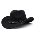 Chapeau de cowboy noir en laine à large bord avec bande décorative en chaîne argentée - M (56-58 cm) Réglable / Noir