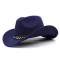 Dark blue wool felt cowboy hat featuring a black woven band and gold chain accent - Navy Blue