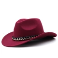 Burgundy wool felt cowboy hat with gold and black braided chain strap detail - Burgundy