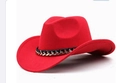 Vibrant red wool cowboy hat featuring a stylish black band and gold chain decoration - Red