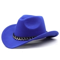 Classic bright blue wool felt cowboy hat with a decorative silver chain leather band - Sapphire Blue