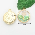 Ciondolo floreale rosa smaltato con sfumatura verde e retro dorato da 2,4cm - 1# Bianco+Verde (Fiore in Resina Trasparente) [1.9CM×2.4CM]