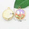 Ciondolo a fiore fai-da-te con smalto sfumato viola e arancione, due perle e retro oro - 3# Viola+Rosso (Fiore di Perla) [1.9CM×2.4CM]