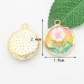 Ciondolo a fiore in smalto rosa e bianco, 2,4cm x 1,9cm, per creazione di gioielli fai-da-te - 4# Rosa+Giallo+Blu (Fiore Bianco in Resina) [1.9CM×2.4CM]