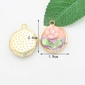 Pink rose flower pendant with gold metal frame and gradient enamel finish for DIY jewelry - 5# Pink+Purple (Resin Pink Flower) [1.9CM×2.4CM]