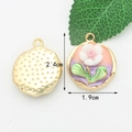DIY flower charm with white rose detail and gold edging, 2.4cm by 1.9cm size reference - 6# Pink+Purple (Resin White Flower) [1.9CM×2.4CM]