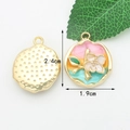 Floral alloy pendant with colorful drip oil finish, pink orange blue 2.4cm charms - 7# Pink+Orange+Blue (Enamel White Flower) [1.9CM×2.4CM]