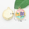 DIY flower enamel pendant with purple floral detail and gold textured back - 8# Pink+Orange+Blue (Enamel Purple Flower) [1.9CM×2.4CM]