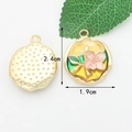 Pink enamel flower pendant with green leaves in circular alloy frame for jewelry making - 9# Yellow+Green (Enamel Pink Flower) [1.9CM×2.4CM]