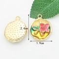 Pink enamel flower charm with gold plating and dimensions showing 2.4cm by 1.9cm - 10# Yellow+Green (Enamel Red Flower) [1.9CM×2.4CM]