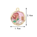 Pink enamel rose flower charm with pearl and gold trim, 2.4cm by 1.9cm DIY pendant - 11# Pink Label (Rose Red Flower) [1.9CM×2.4CM]
