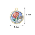 Enamel flower charm featuring a red rose and white pearl on light blue background - 12# Blue Label (Rose Red Flower) [1.9CM×2.4CM]
