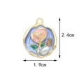 Pink rose flower charm with blue enamel background and faux pearl detail, 2.4cm size - 14# Blue Label (Pink Flower) [1.9CM×2.4CM]